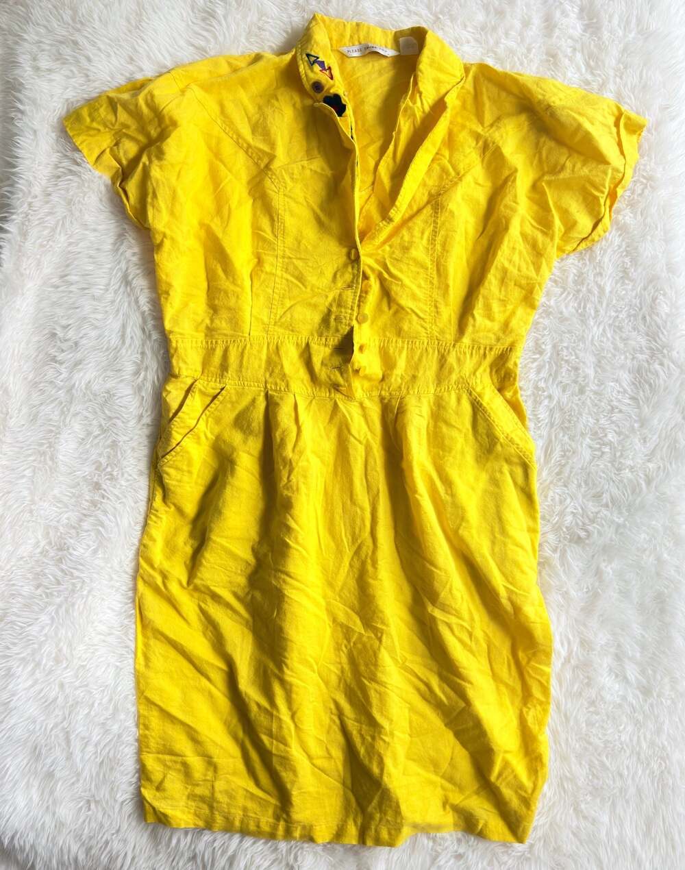 Please Thank You Vintage Style Yellow Embroidered Shirt Dress